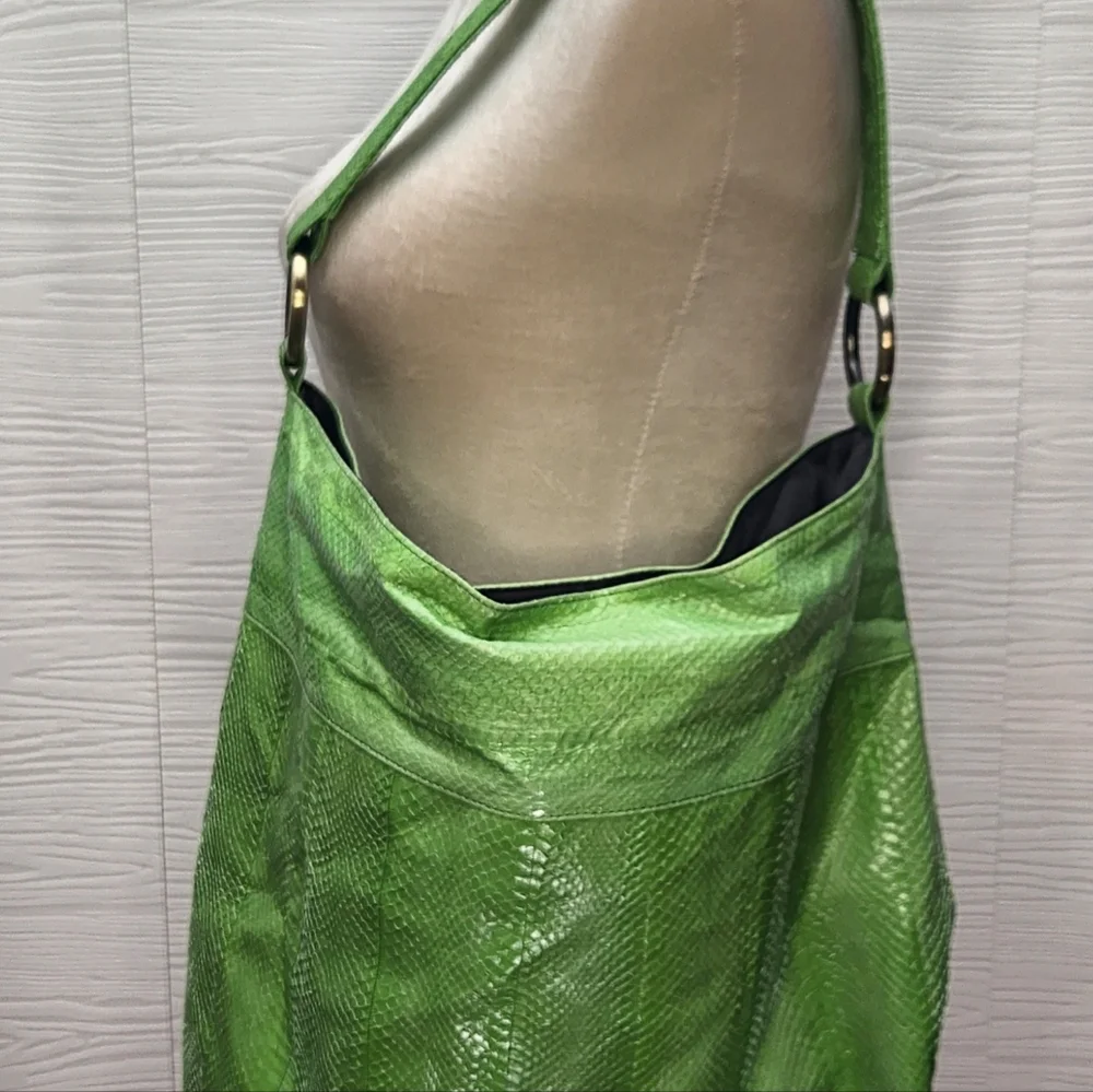 Beirn Snakeskin Tote Bag Purse Green Excellent Condition Hardware Retail $450